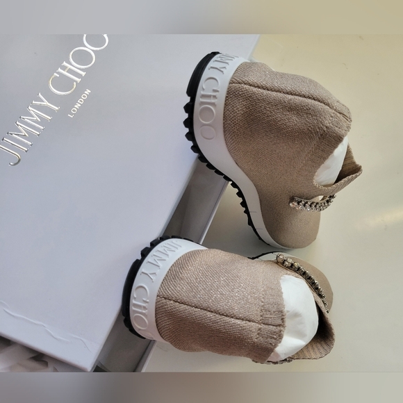 Jimmy Choo Verona Ballet Pink Metallic Knit Trainers Crystal Embellishment 39 - Picture 2 of 11